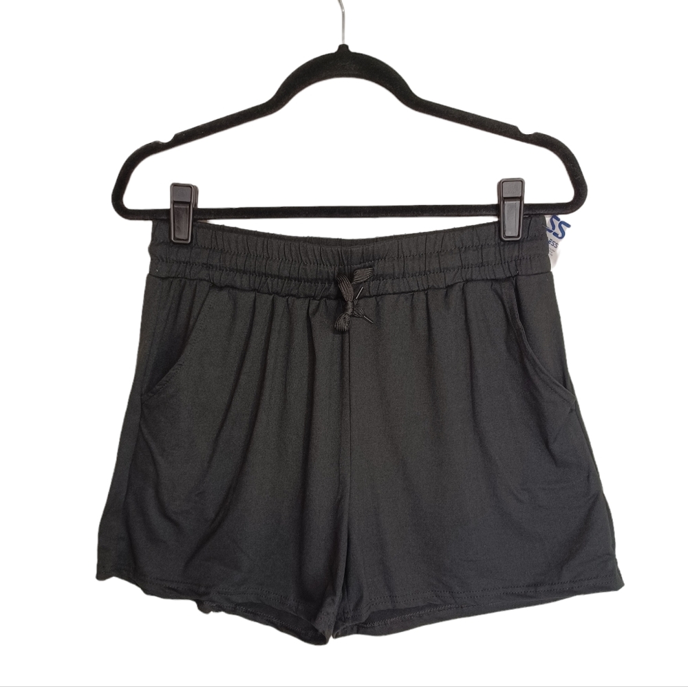 REAL ESSENTIALS Butter Soft Stretchy Drawstring Waist Black Shorts Medium NWT